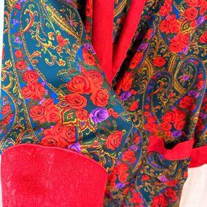 Victoria’s Secret Vintage Floral Paisley Satin Robe Red Trim M/L